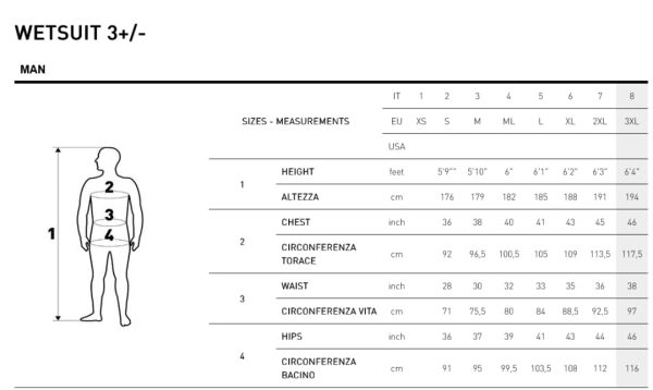 توضیحات سایز لباس غواصی Mares Wetsuit Reef 3mm Women|Men